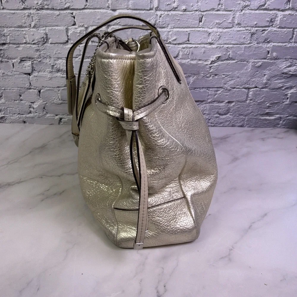 Coach Chelsea Leather Stripe Platinum Charlie ToteBag Purse J1126‎ 18962